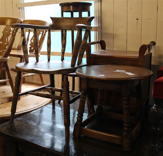 Captains chair, oak coffee table, music stool & jardiniere stand